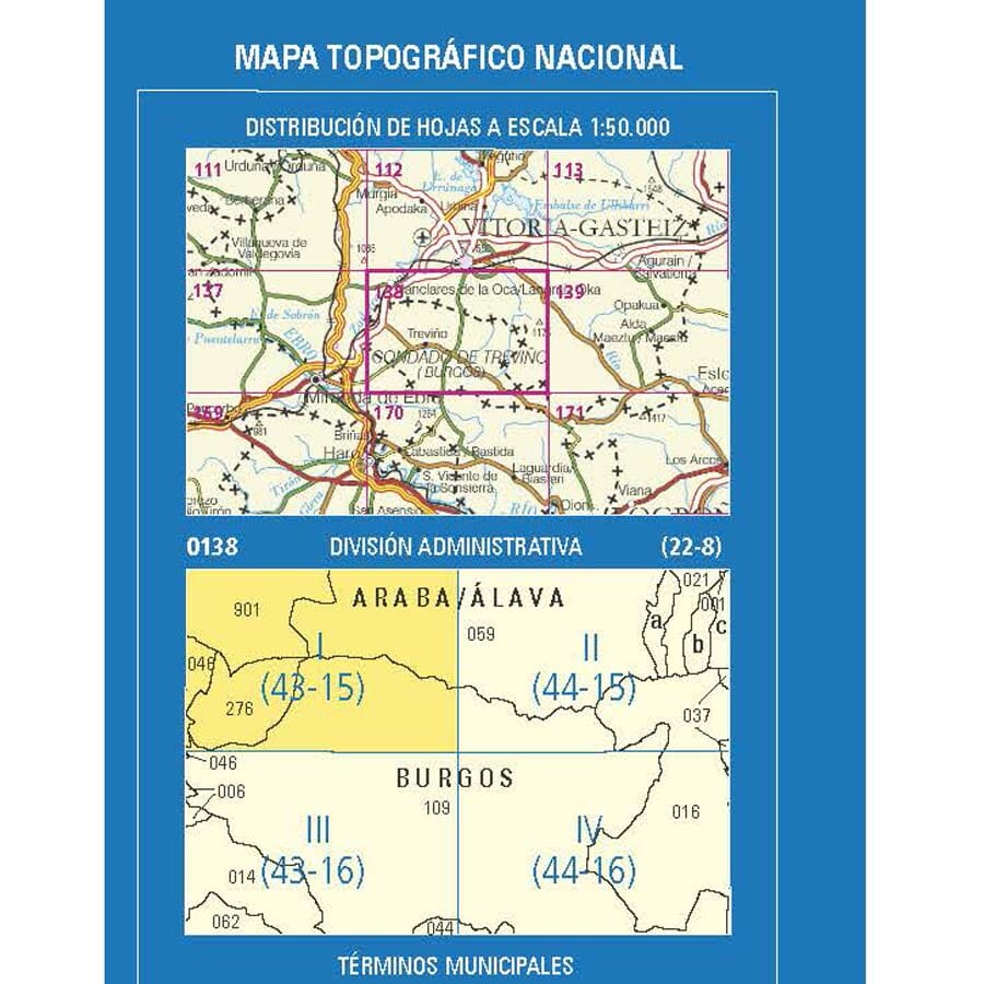 Carte topographique de l'Espagne n° 0138.1 - Nanclares de la Oca/Langraiz Oka | CNIG - 1/25 000 carte de randonnée CNIG