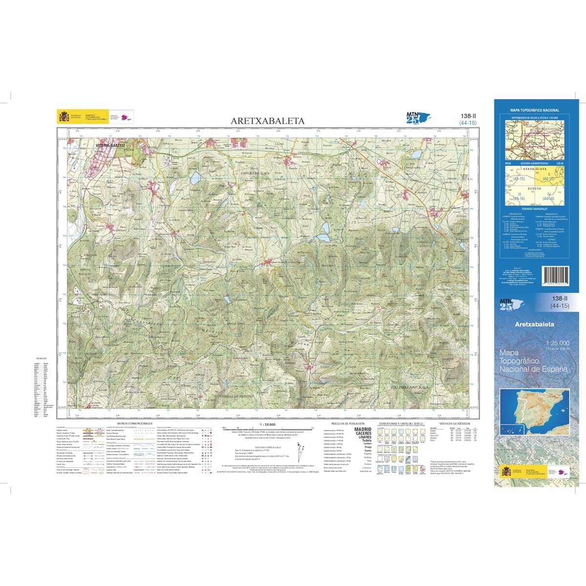 Carte topographique de l'Espagne n° 0138.2 - Aretxabaleta | CNIG - 1/25 000 carte de randonnée CNIG