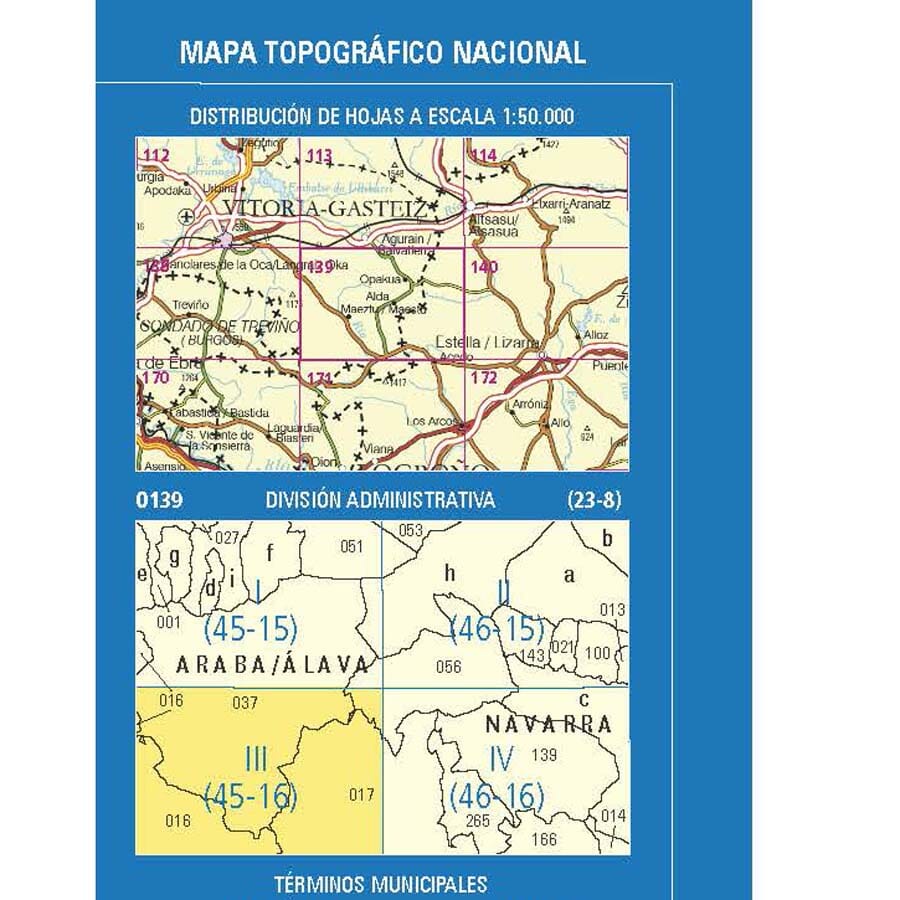 Carte topographique de l'Espagne n° 0139.3 - Maeztu/Maestu | CNIG - 1/25 000 carte de randonnée CNIG
