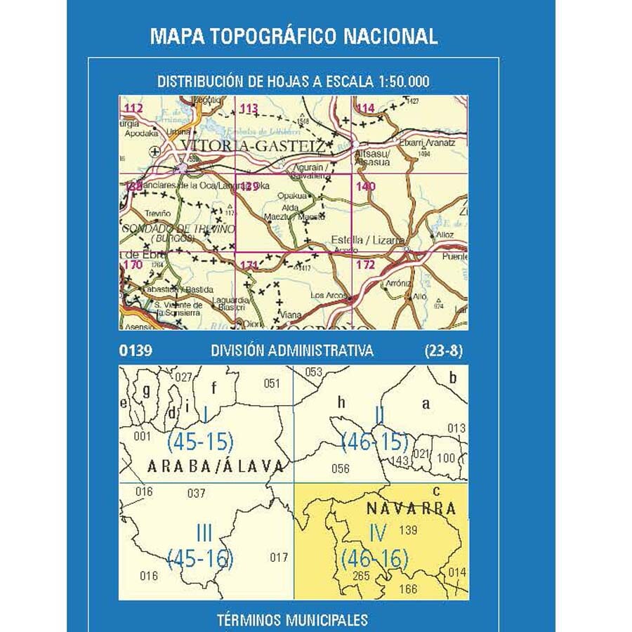 Carte topographique de l'Espagne n° 0139.4 - Santa Cruz de Campezo/Santikurutze Kanpezu | CNIG - 1/25 000 carte de randonnée CNIG