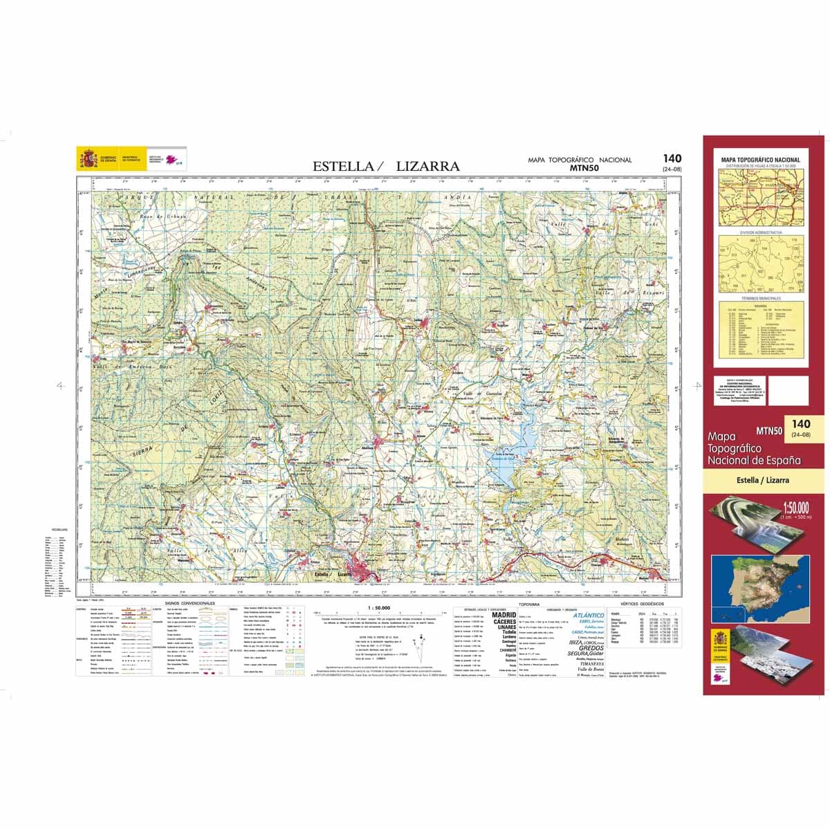 Carte topographique de l'Espagne n° 0140 - Estella/Lizarra | CNIG - 1/50 000 carte de randonnée CNIG
