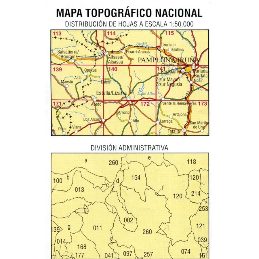 Carte topographique de l'Espagne n° 0140 - Estella/Lizarra | CNIG - 1/50 000 carte de randonnée CNIG