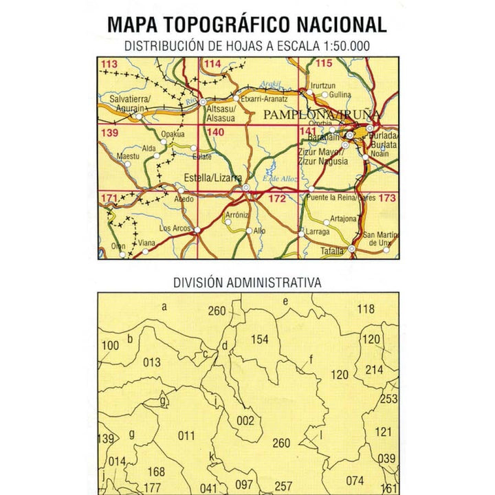 Carte topographique de l'Espagne n° 0140 - Estella/Lizarra | CNIG - 1/50 000 carte de randonnée CNIG