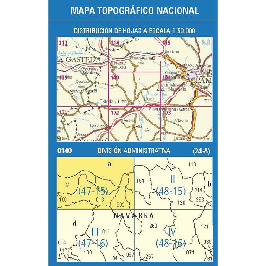 Carte topographique de l'Espagne n° 0140.1 - Zudaire | CNIG - 1/25 000 carte de randonnée CNIG