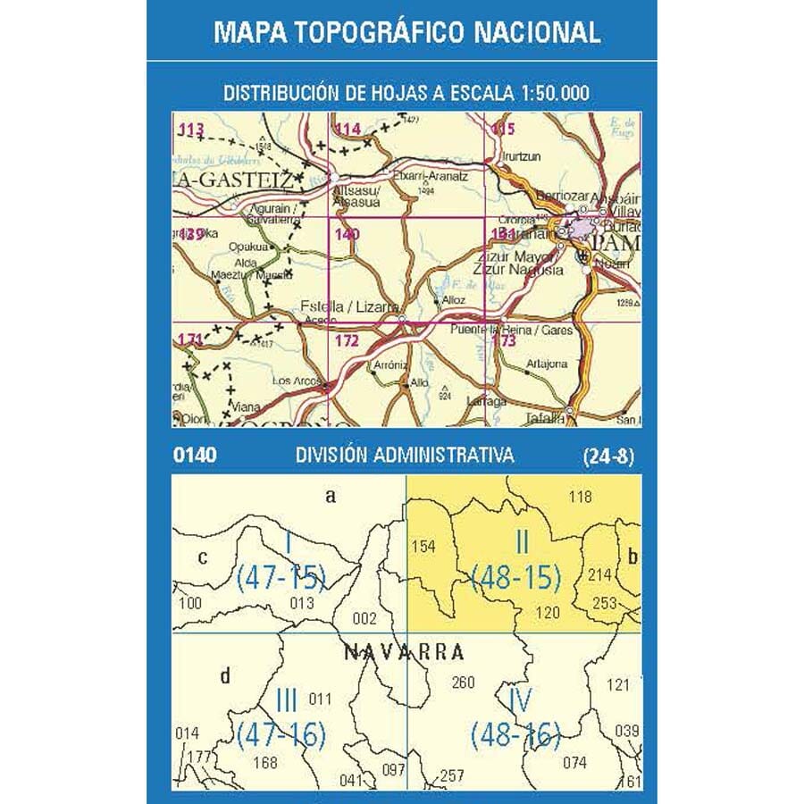 Carte topographique de l'Espagne n° 0140.2 - Lezáun | CNIG - 1/25 000 carte de randonnée CNIG