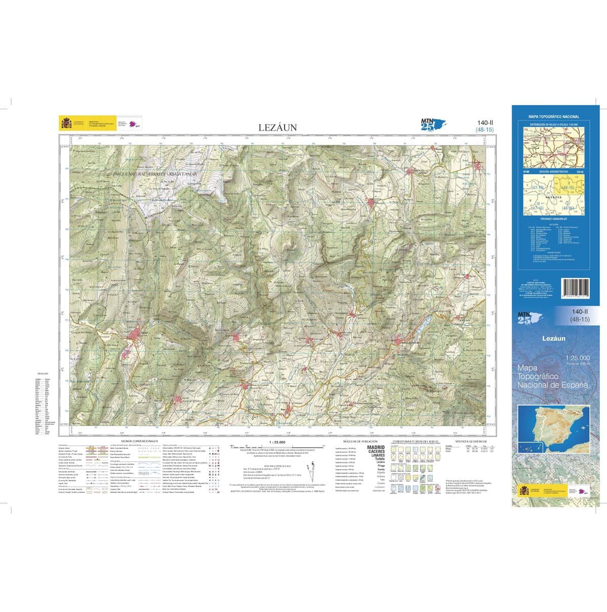 Carte topographique de l'Espagne n° 0140.2 - Lezáun | CNIG - 1/25 000 carte de randonnée CNIG