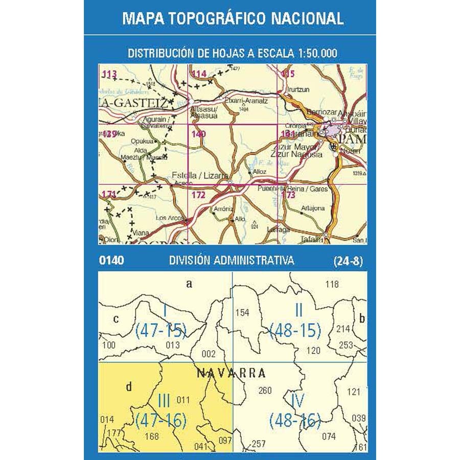 Carte topographique de l'Espagne n° 0140.3 - Estella-Lizarra | CNIG - 1/25 000 carte de randonnée CNIG