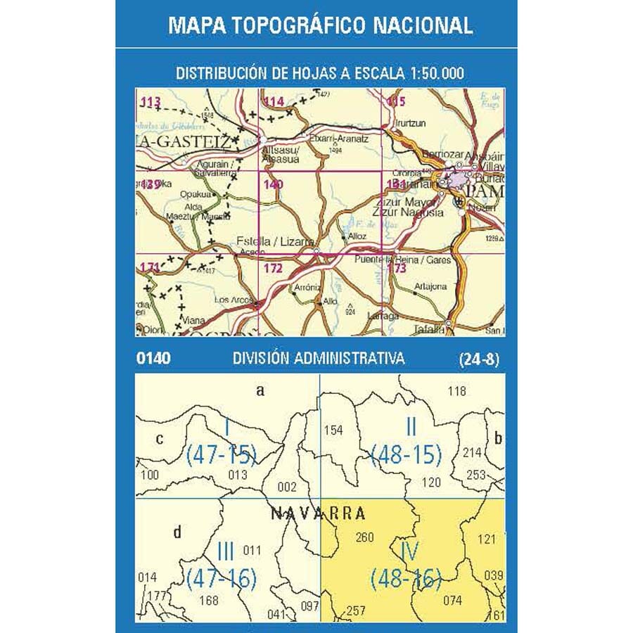 Carte topographique de l'Espagne n° 0140.4 - Abárzuza/Abartzuza | CNIG - 1/25 000 carte de randonnée CNIG