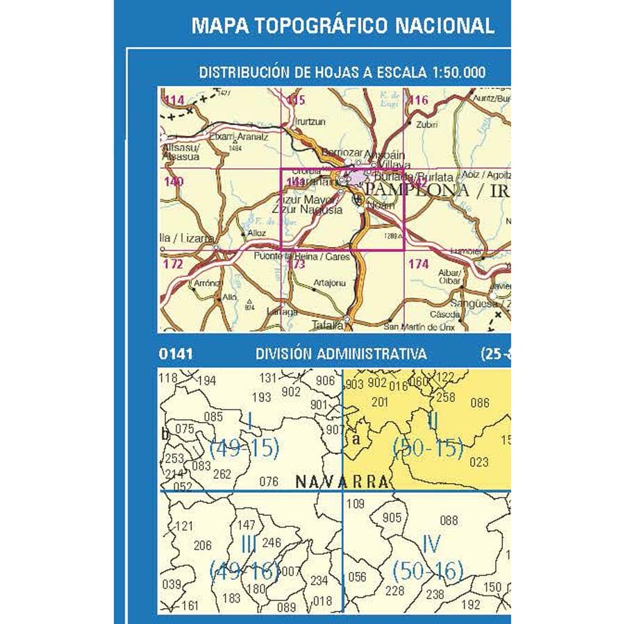 Carte topographique de l'Espagne n° 0141.2 - Pamplona/Iruña | CNIG - 1/25 000 carte de randonnée CNIG