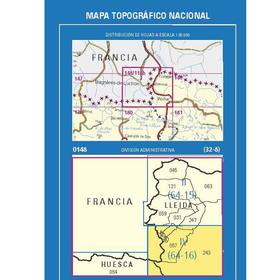 Carte topographique de l'Espagne n° 0148.4 - Vielha | CNIG - 1/25 000 carte de randonnée CNIG 