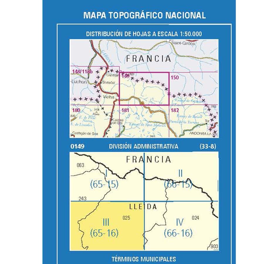Carte topographique de l'Espagne n° 0149.3 - Salardú | CNIG - 1/25 000 carte de randonnée CNIG