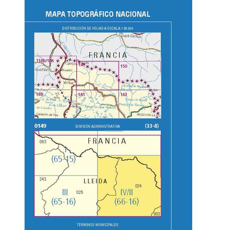 Carte topographique de l'Espagne n° 0149.4/0149.2 - Isil | CNIG - 1/25 000 carte de randonnée CNIG