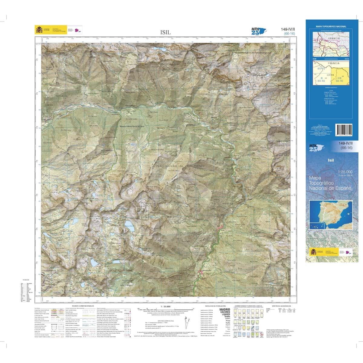 Carte topographique de l'Espagne n° 0149.4/0149.2 - Isil | CNIG - 1/25 000 carte de randonnée CNIG