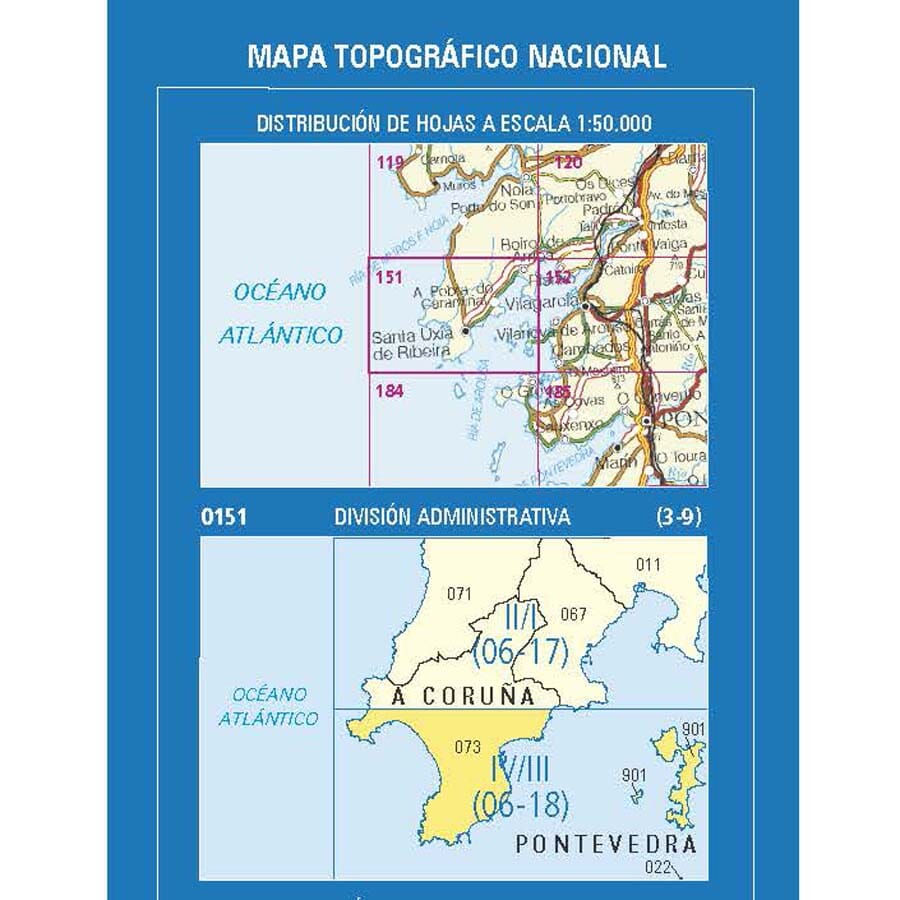 Carte topographique de l'Espagne n° 0151.4 - Ribeira | CNIG - 1/25 000 carte de randonnée CNIG