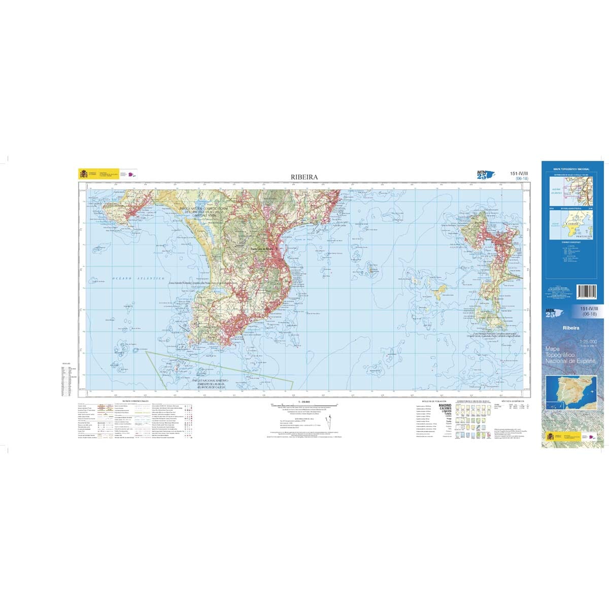 Carte topographique de l'Espagne n° 0151.4 - Ribeira | CNIG - 1/25 000 carte de randonnée CNIG