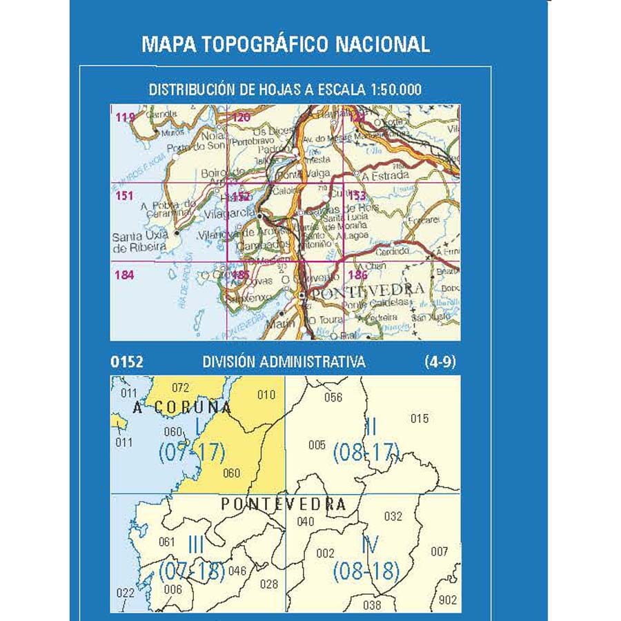 Carte topographique de l'Espagne n° 0152.1 - Vilagarcía | CNIG - 1/25 000 carte de randonnée CNIG