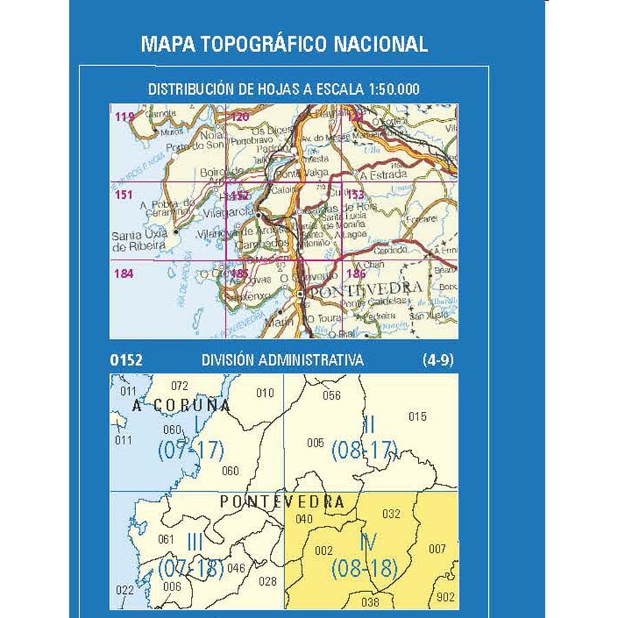 Carte topographique de l'Espagne n° 0152.4 - Campo Lameiro | CNIG - 1/25 000 carte de randonnée CNIG