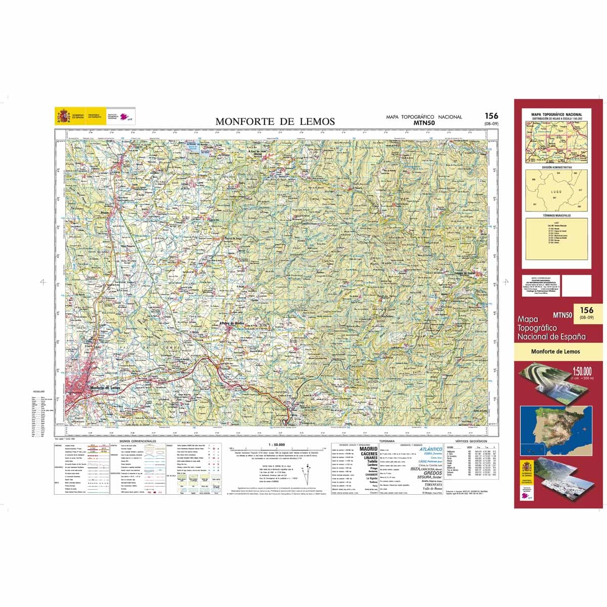 Carte topographique de l'Espagne n° 0156 - Monforte de Lemos | CNIG - 1/50 000 carte de randonnée CNIG