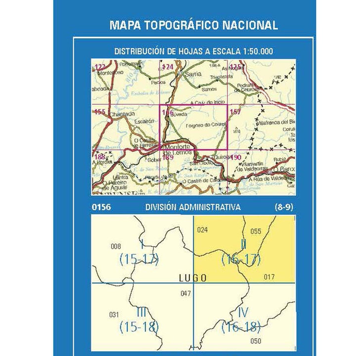 Carte topographique de l'Espagne n° 0156.2 - Folgoso do Courel | CNIG - 1/25 000 carte de randonnée CNIG