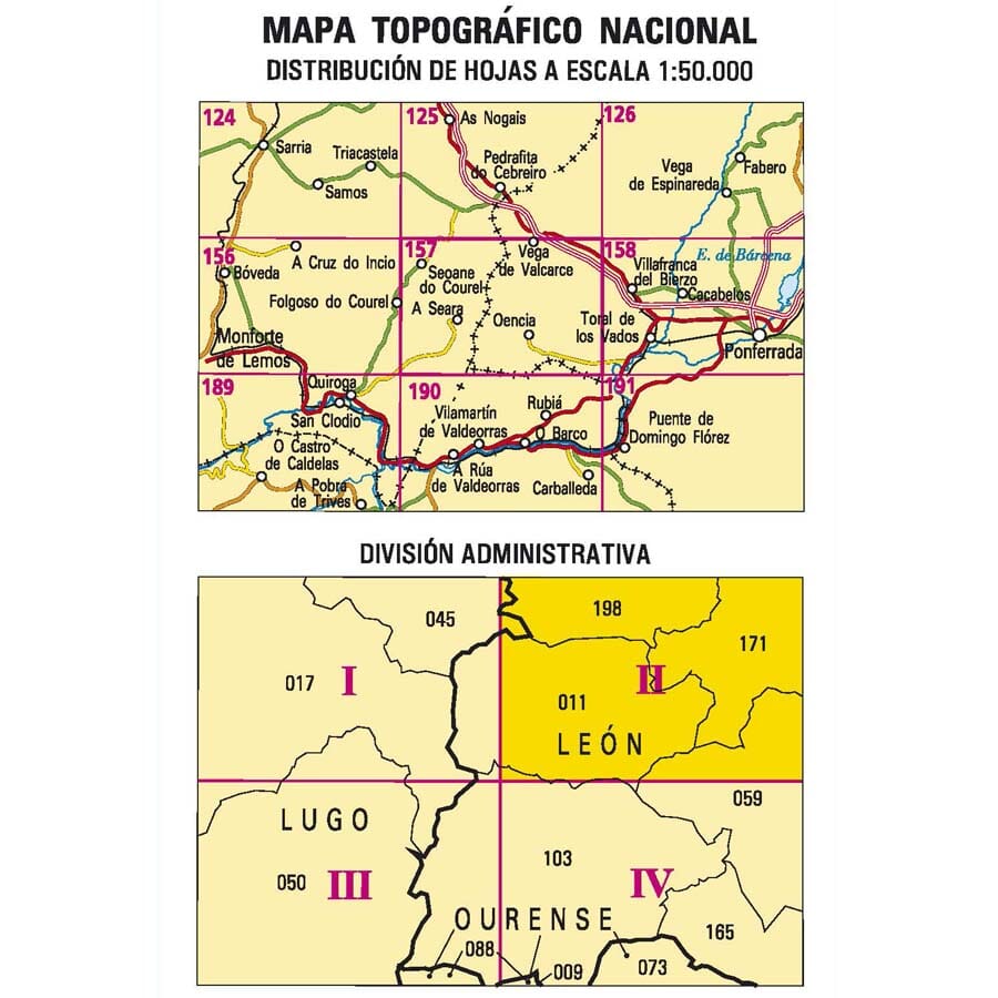 Carte topographique de l'Espagne n° 0157.2 - Vega de Valcarce | CNIG - 1/25 000 carte de randonnée CNIG