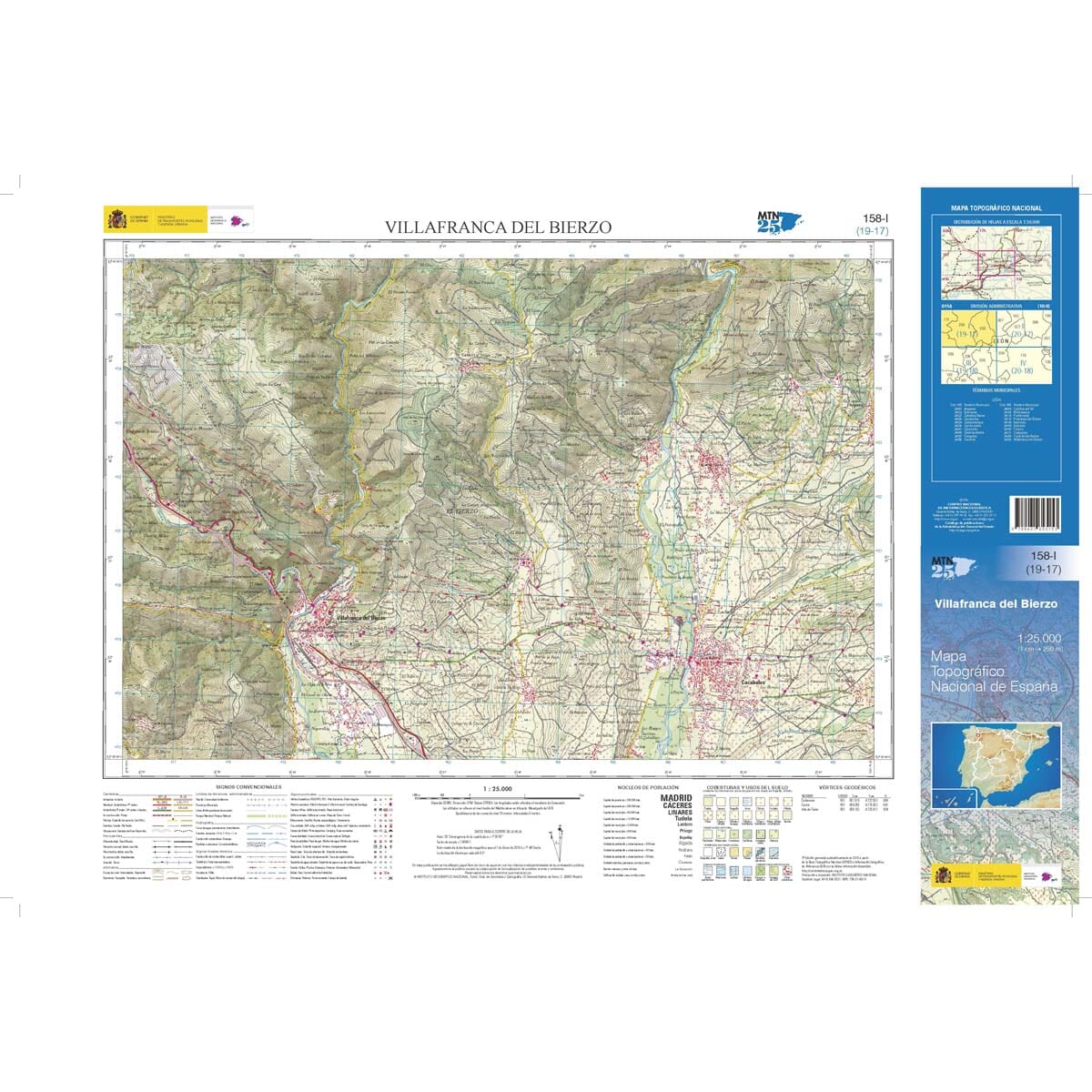 Carte topographique de l'Espagne n° 0158.1 - Villafranca Del Bierzo | CNIG - 1/25 000 carte de randonnée CNIG