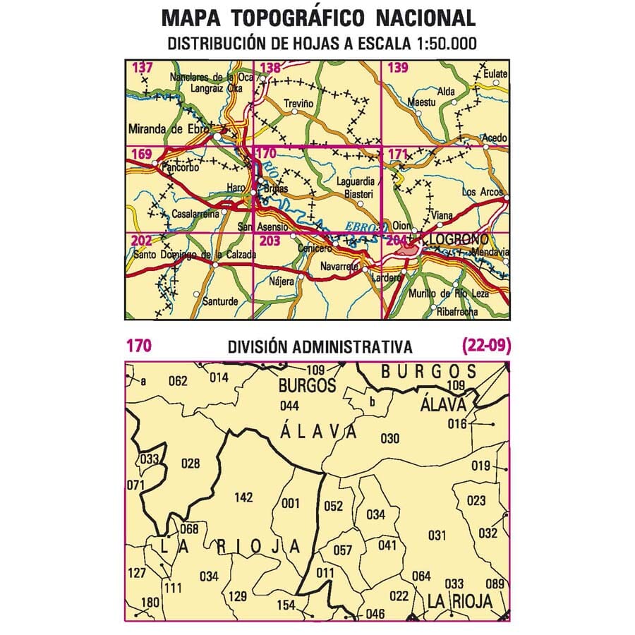 Carte topographique de l'Espagne n° 0170 - Haro | CNIG - 1/50 000 carte de randonnée CNIG