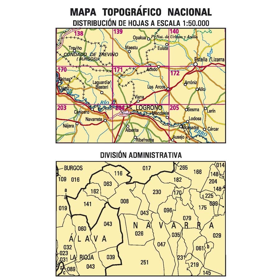 Carte topographique de l'Espagne n° 0171 - Viana | CNIG - 1/50 000 carte de randonnée CNIG