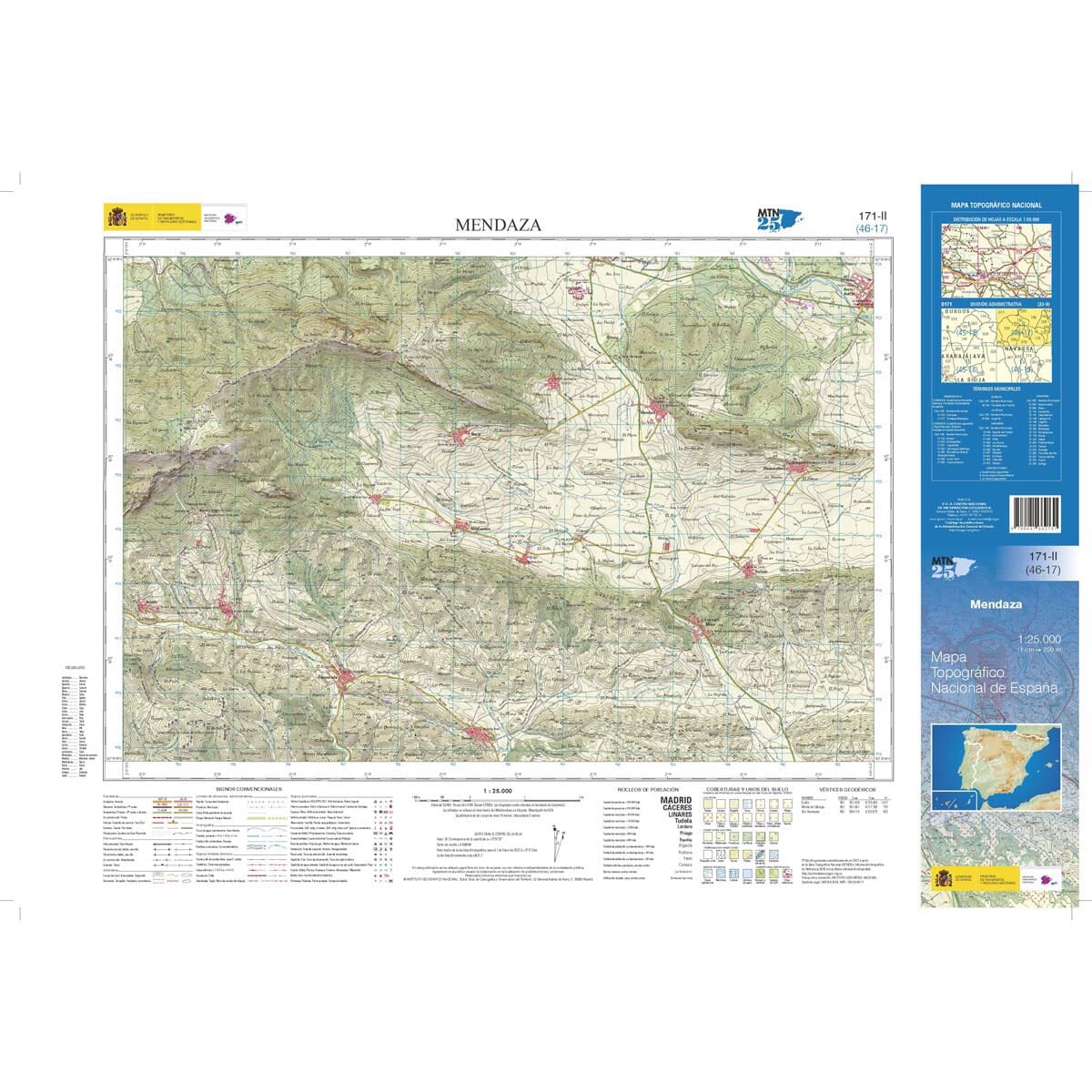 Carte topographique de l'Espagne n° 0171.2 - Mendaza | CNIG - 1/25 000 carte de randonnée CNIG 