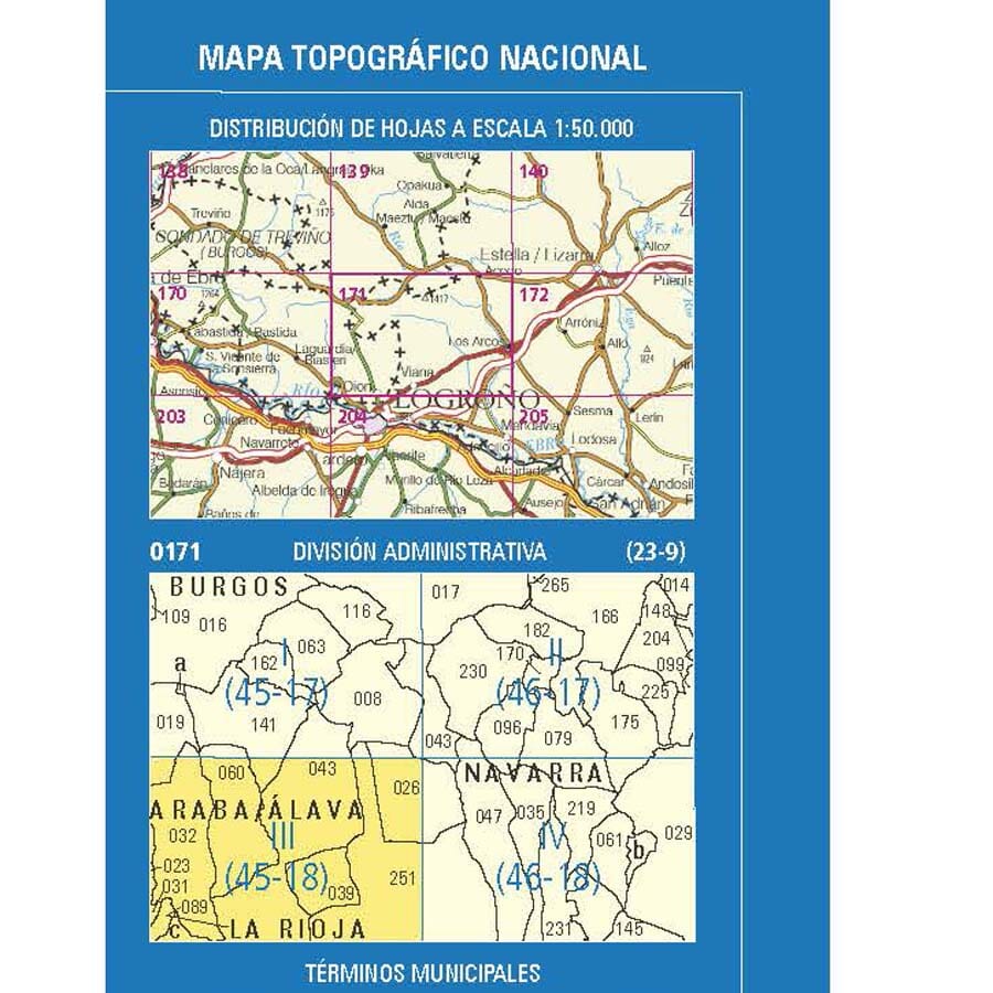 Carte topographique de l'Espagne n° 0171.3 - Viana | CNIG - 1/25 000 carte de randonnée CNIG