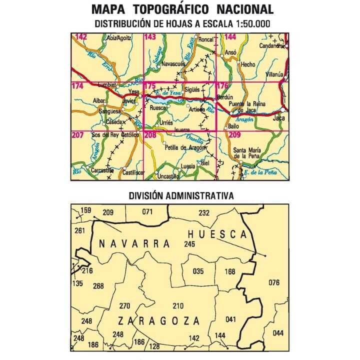 Carte topographique de l'Espagne n° 0175 - Sigüés | CNIG - 1/50 000 carte de randonnée CNIG