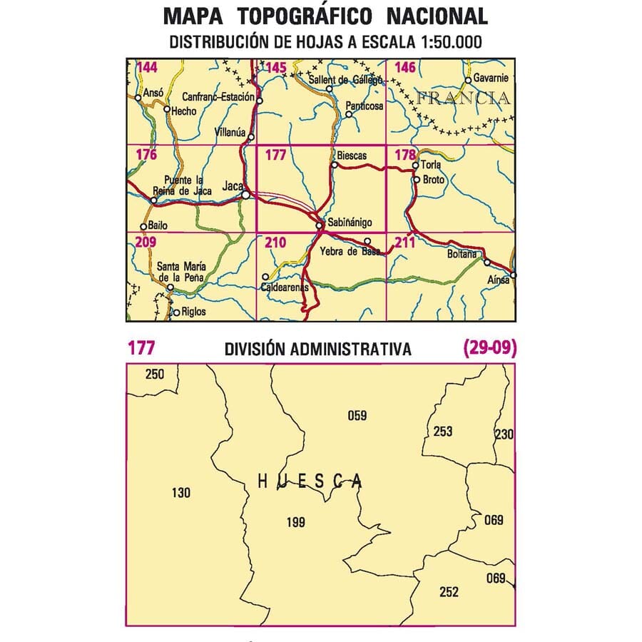 Carte topographique de l'Espagne n° 0177 - Sabiñánigo | CNIG - 1/50 000 carte de randonnée CNIG