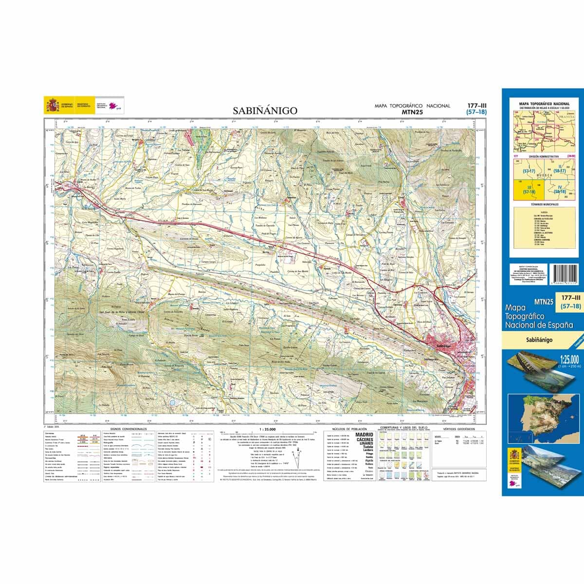 Carte topographique de l'Espagne n° 0177.3 - Sabiñánigo | CNIG - 1/25 000 carte de randonnée CNIG