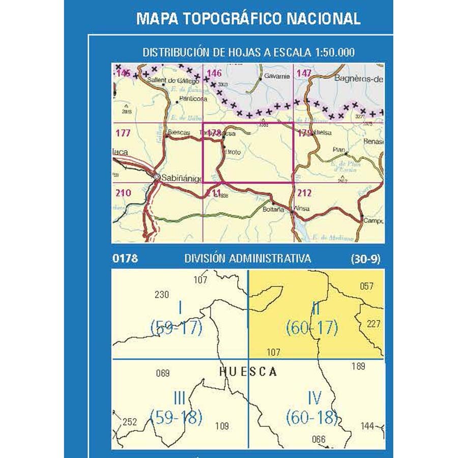 Carte topographique de l'Espagne n° 0178.2 - Escuain | CNIG - 1/25 000 carte pliée CNIG 