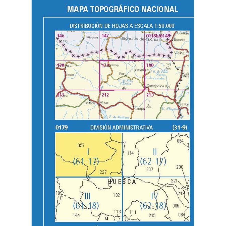 Carte topographique de l'Espagne n° 0179.1 - Bielsa | CNIG - 1/25 000 carte de randonnée CNIG