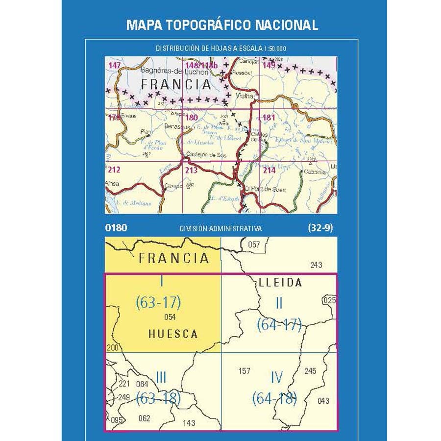 Carte topographique de l'Espagne n° 0180.1 - Benasque | CNIG - 1/25 000 carte de randonnée CNIG