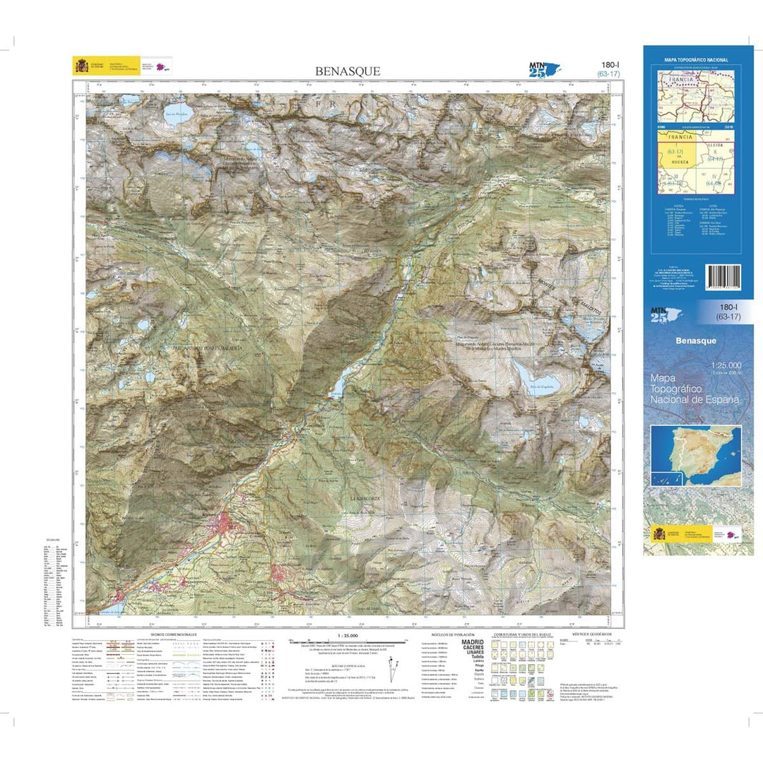 Carte topographique de l'Espagne n° 0180.1 - Benasque | CNIG - 1/25 000 carte pliée CNIG 