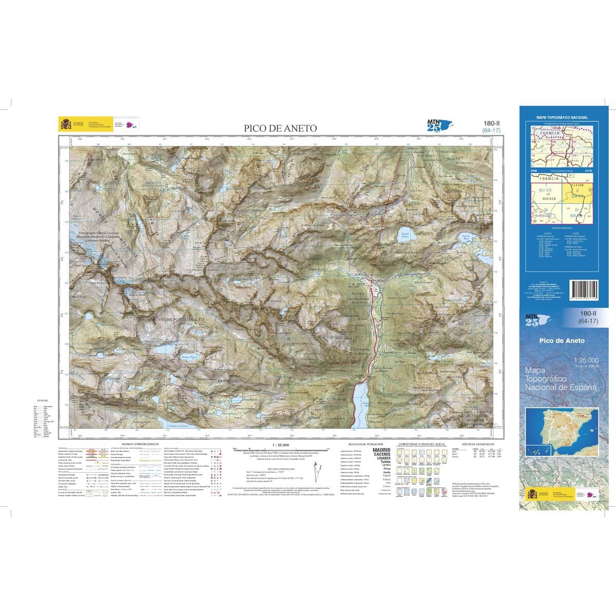 Carte topographique de l'Espagne n° 0180.2 - Pico de Aneto | CNIG - 1/25 000 carte de randonnée CNIG