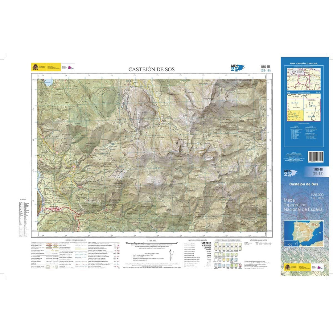 Carte topographique de l'Espagne n° 0180.3 - Castejón de Sos | CNIG - 1/25 000 carte pliée CNIG 