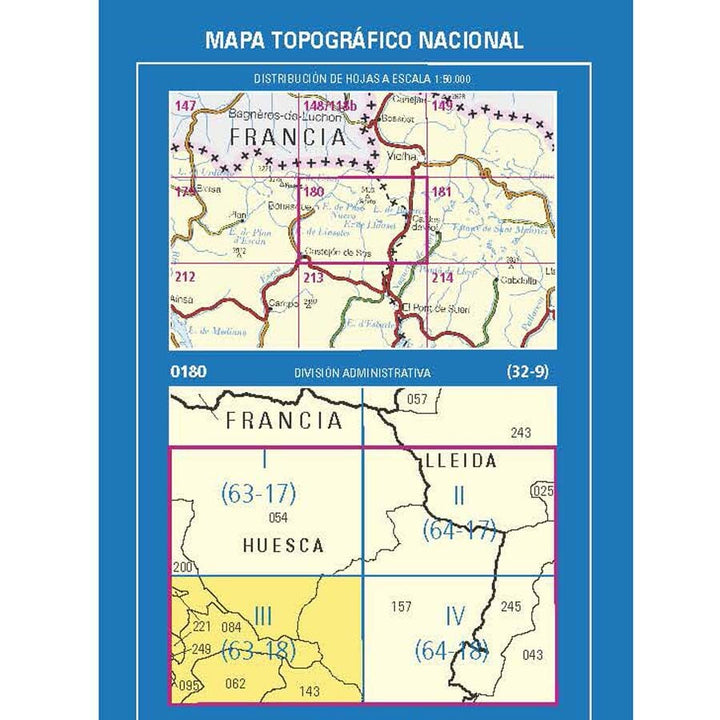 Carte topographique de l'Espagne n° 0180.3 - Castejón de Sos | CNIG - 1/25 000 carte pliée CNIG 