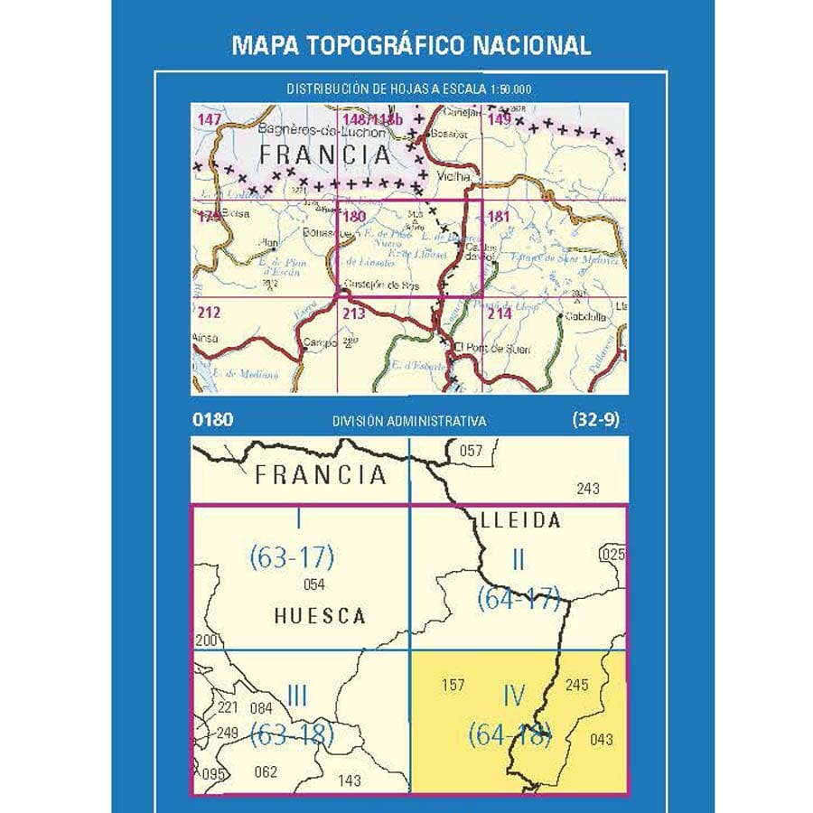 Carte topographique de l'Espagne n° 0180.4 - Barruera | CNIG - 1/25 000 carte de randonnée CNIG