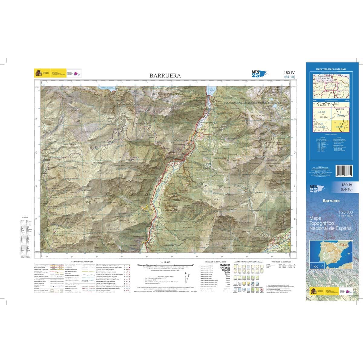 Carte topographique de l'Espagne n° 0180.4 - Barruera | CNIG - 1/25 000 carte de randonnée CNIG