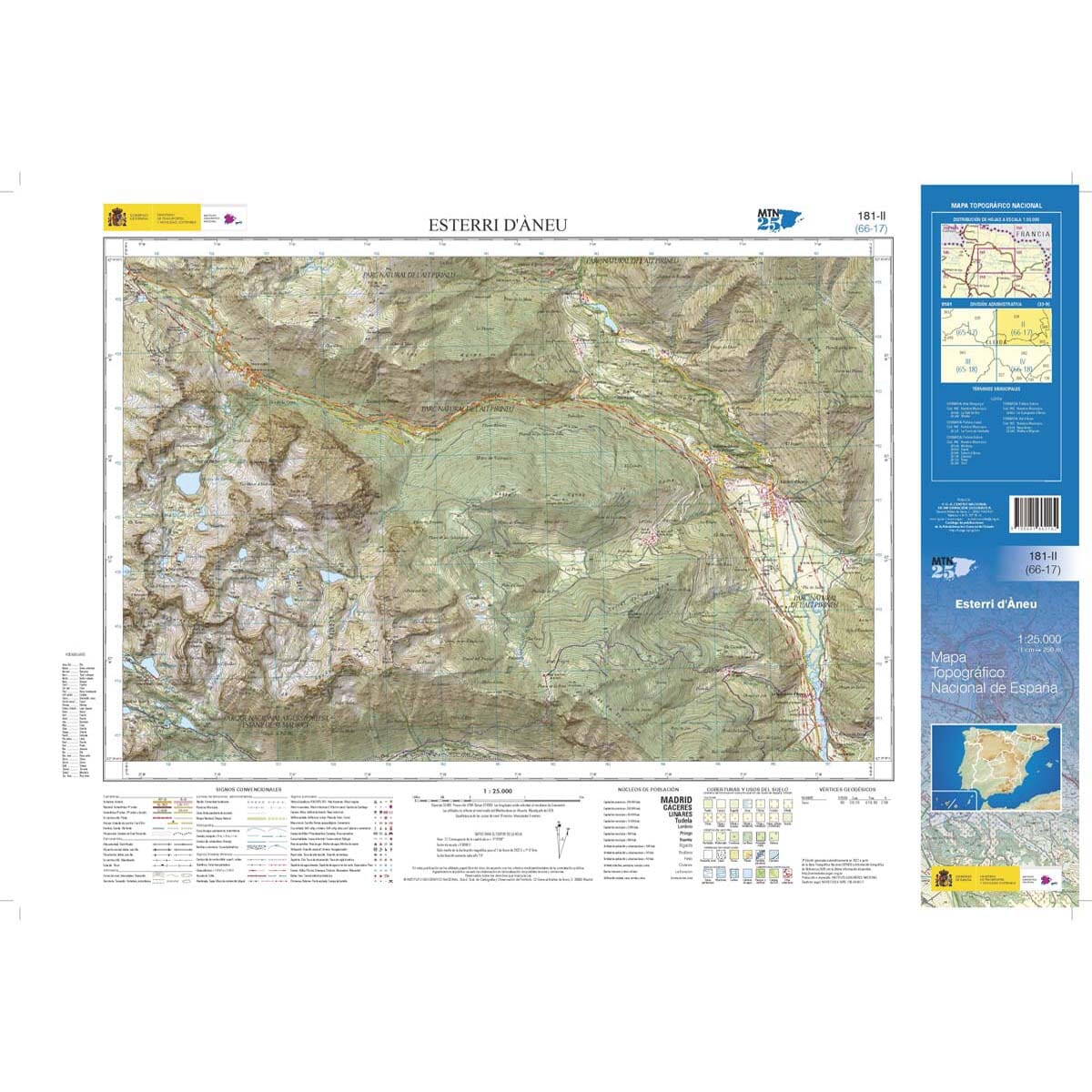 Carte topographique de l'Espagne n° 0181.2 - Esterri d'Àneu | CNIG - 1/25 000 carte de randonnée CNIG