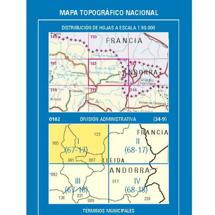 Carte topographique de l'Espagne n° 0182.1 - Lladorre | CNIG - 1/25 000 carte de randonnée CNIG