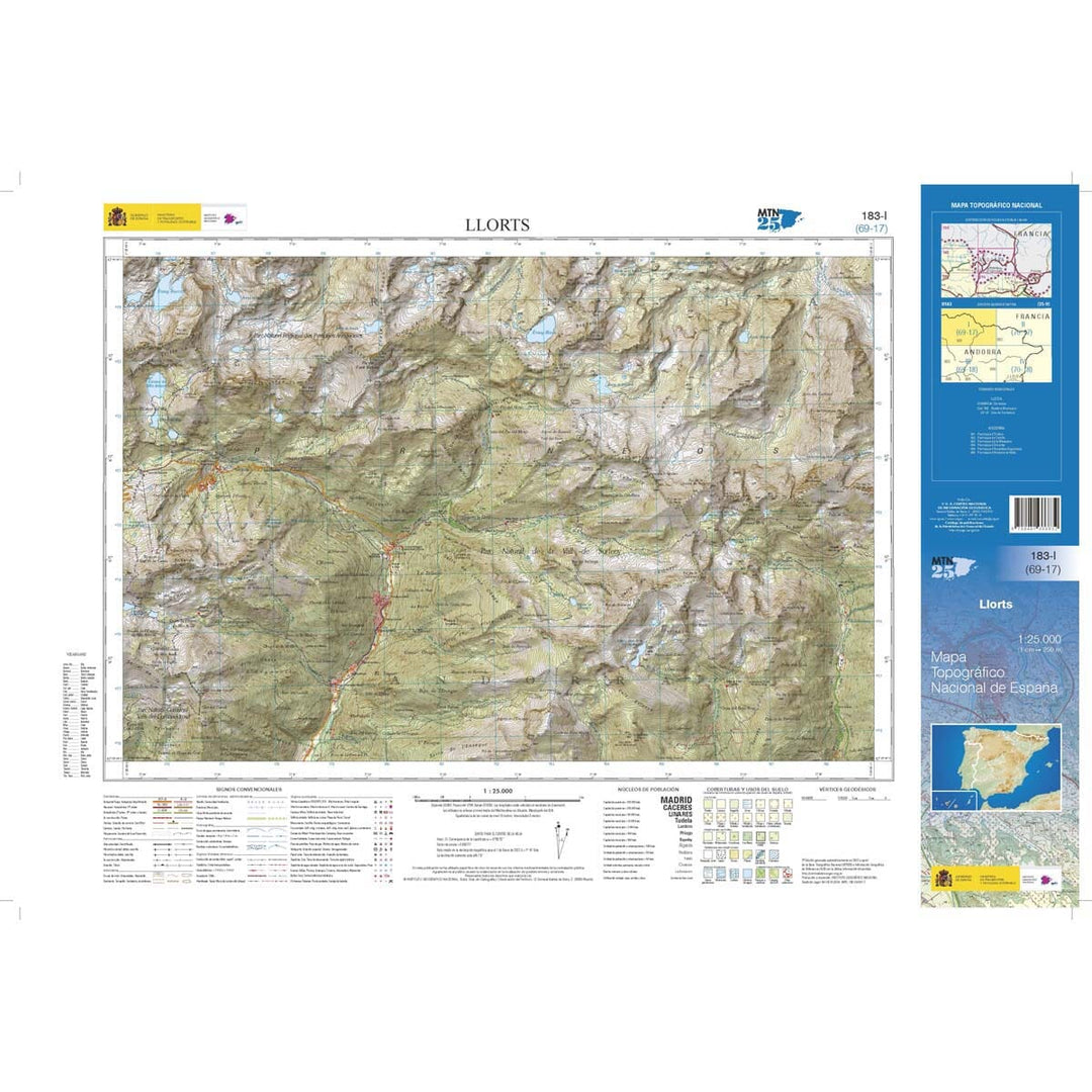 Carte topographique de l'Espagne n° 0183.1 - Llorts | CNIG - 1/25 000 carte pliée CNIG 