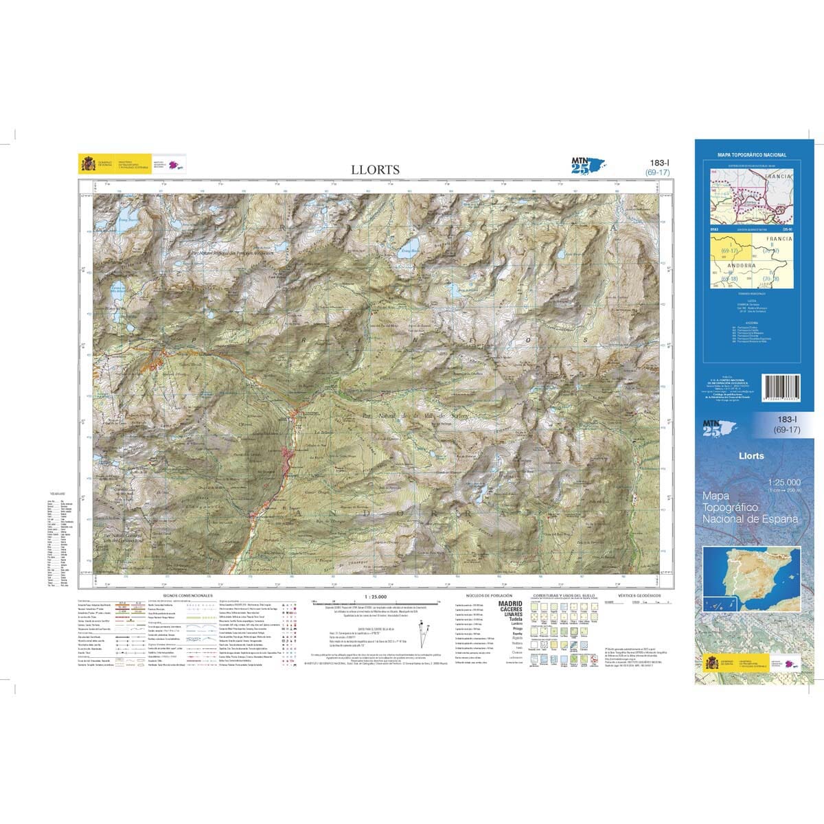 Carte topographique de l'Espagne n° 0183.1 - Llorts | CNIG - 1/25 000 carte de randonnée CNIG