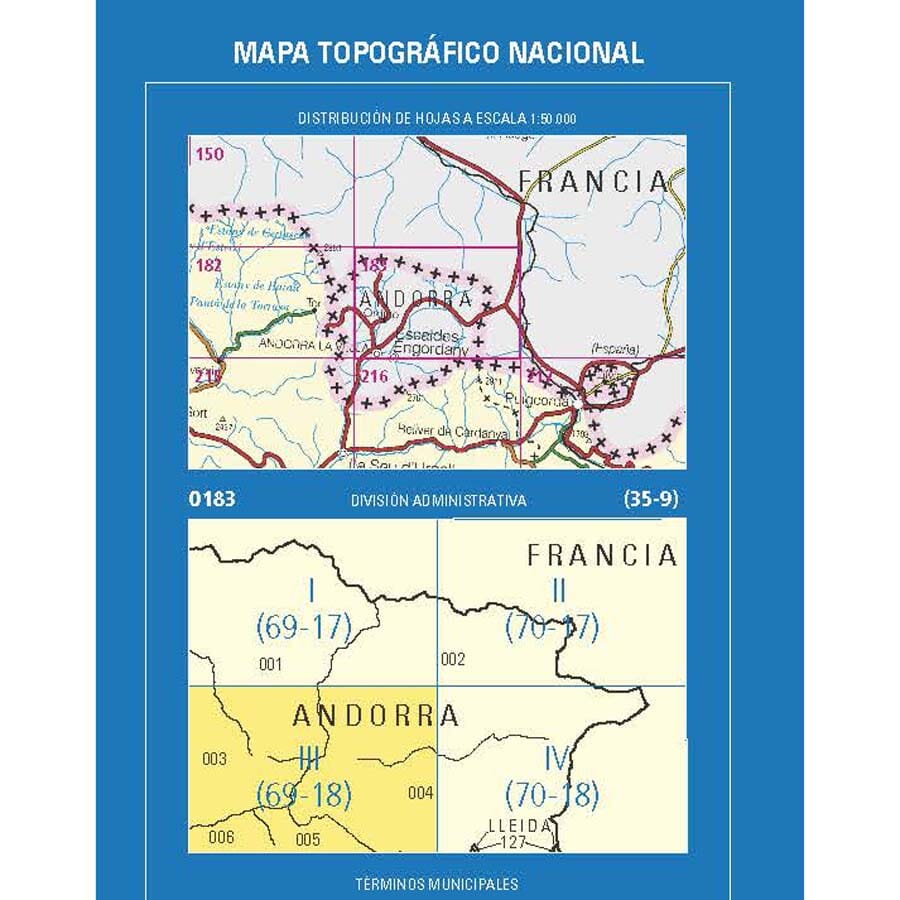 Carte topographique de l'Espagne n° 0183.3 - Andorra la Vella | CNIG - 1/25 000 carte de randonnée CNIG