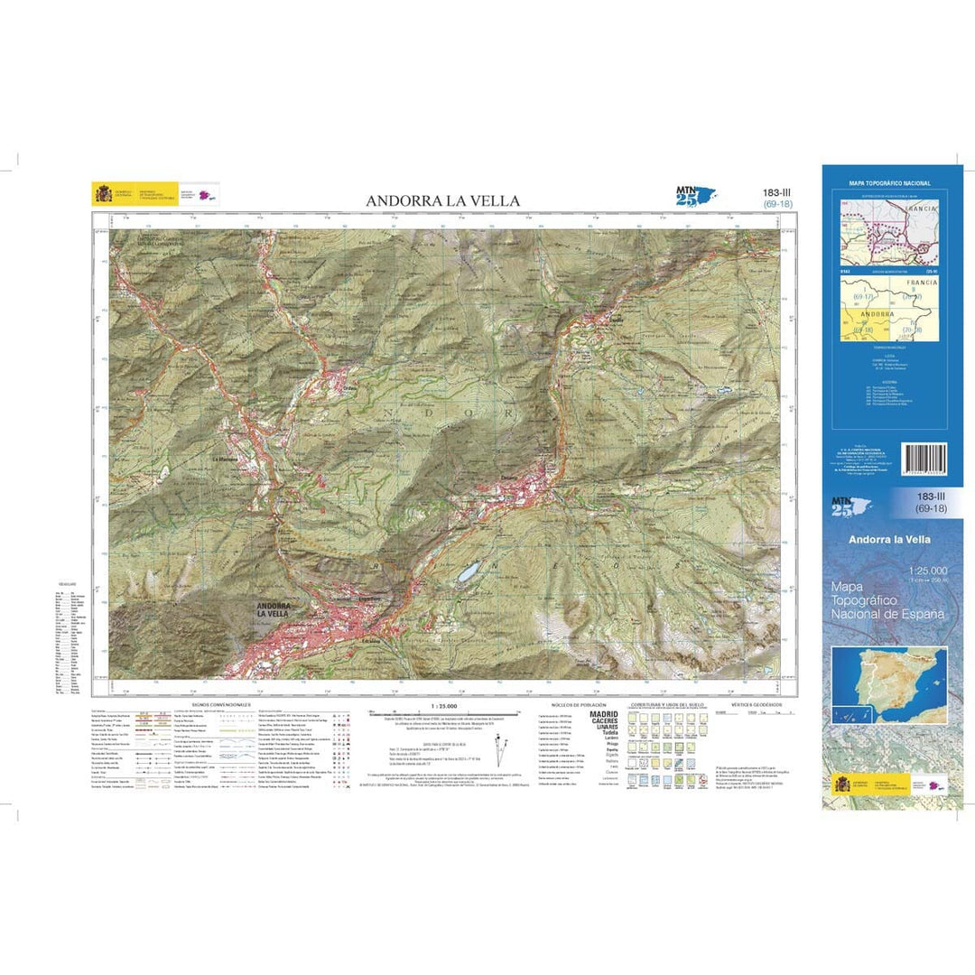 Carte topographique de l'Espagne n° 0183.3 - Andorra la Vella | CNIG - 1/25 000 carte pliée CNIG 