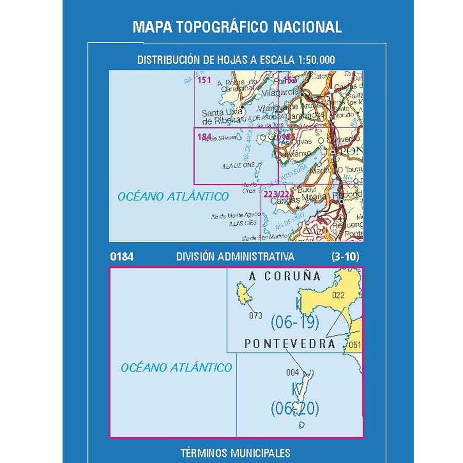 Carte topographique de l'Espagne n° 0184.2 - O Grove | CNIG - 1/25 000 carte de randonnée CNIG 