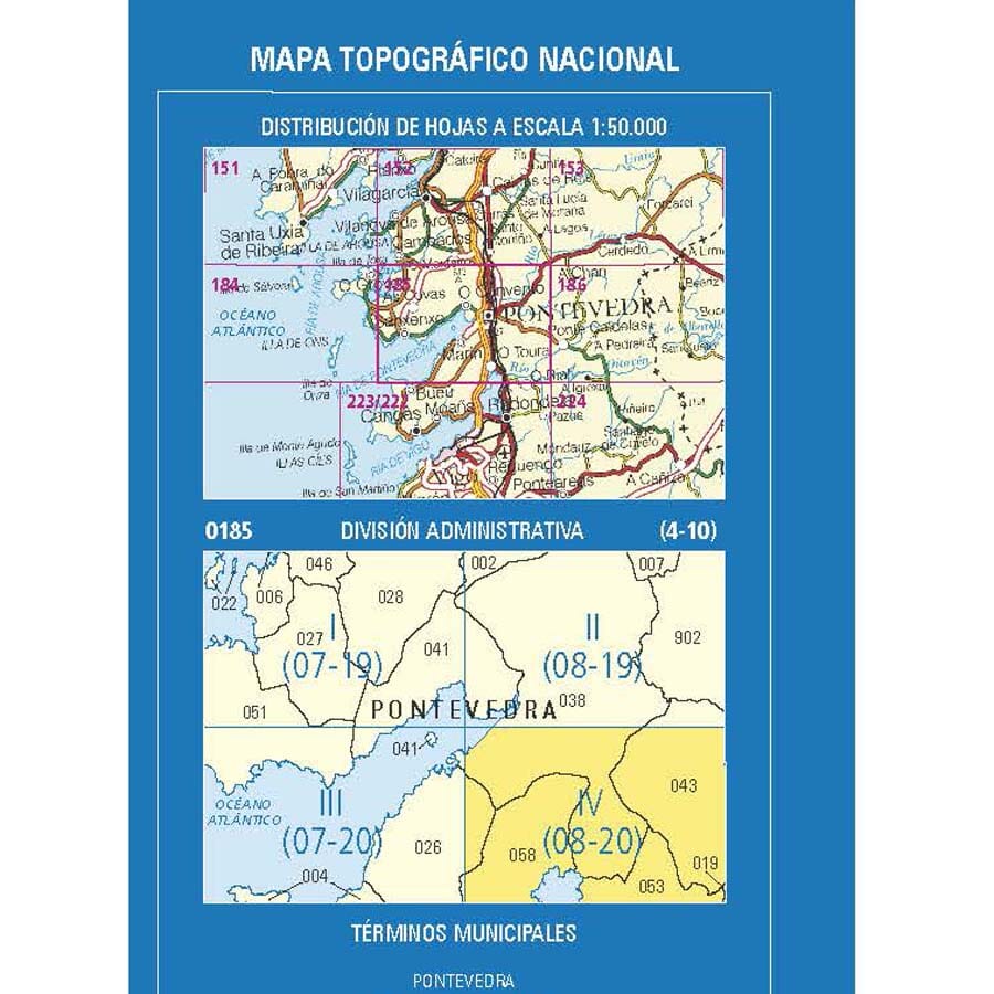 Carte topographique de l'Espagne n° 0185.4 - Soutomaior | CNIG - 1/25 000 carte de randonnée CNIG