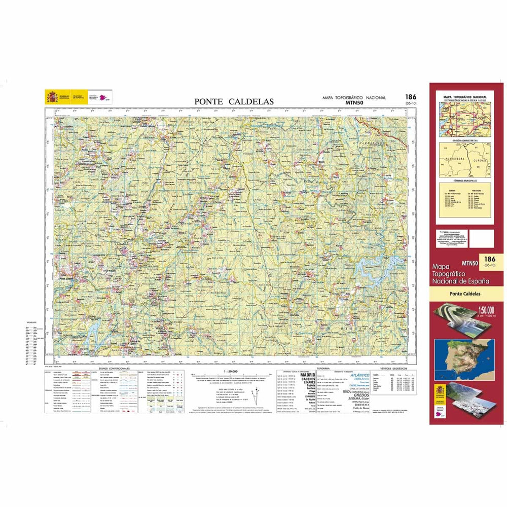 Carte topographique de l'Espagne n° 0186 - Ponte Caldelas | CNIG - 1/50 000 carte pliée CNIG 